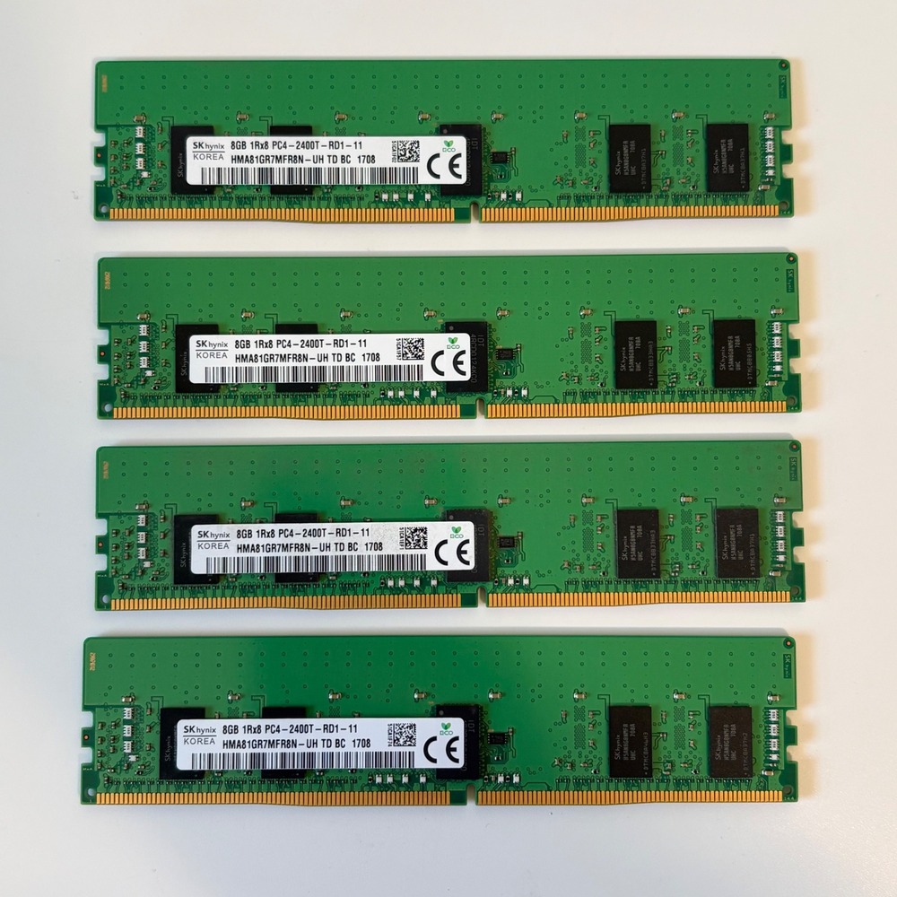 SK Hynix RAM 32GB (4x8GB) PC4-2400T RDIMM Server Memory Kit HMA81GR7MFR8N Green